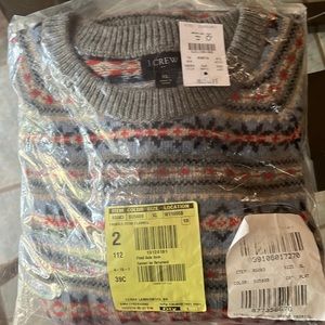 J. Crew Gray and Red Patterned Sweater